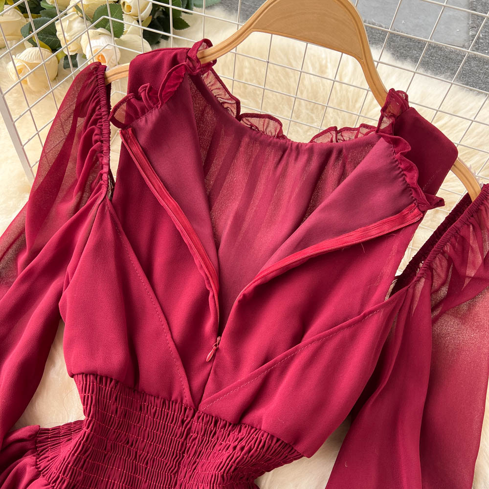 Vintage Ruffle-trimmed Pleated Dress