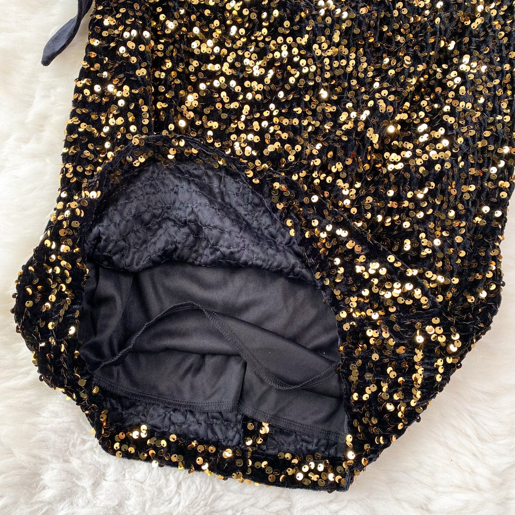 Elegant Sequin Patchwork Velvet Dress