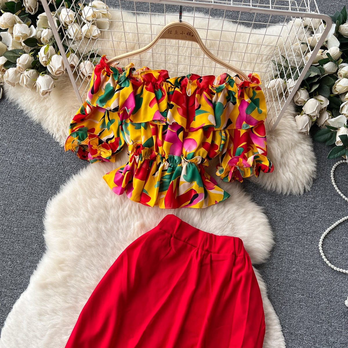 Ruffled Top&Long Trousers Floral 2Pcs