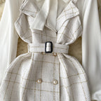 Bow-tie Plaid Dress&Skirt 2Pcs