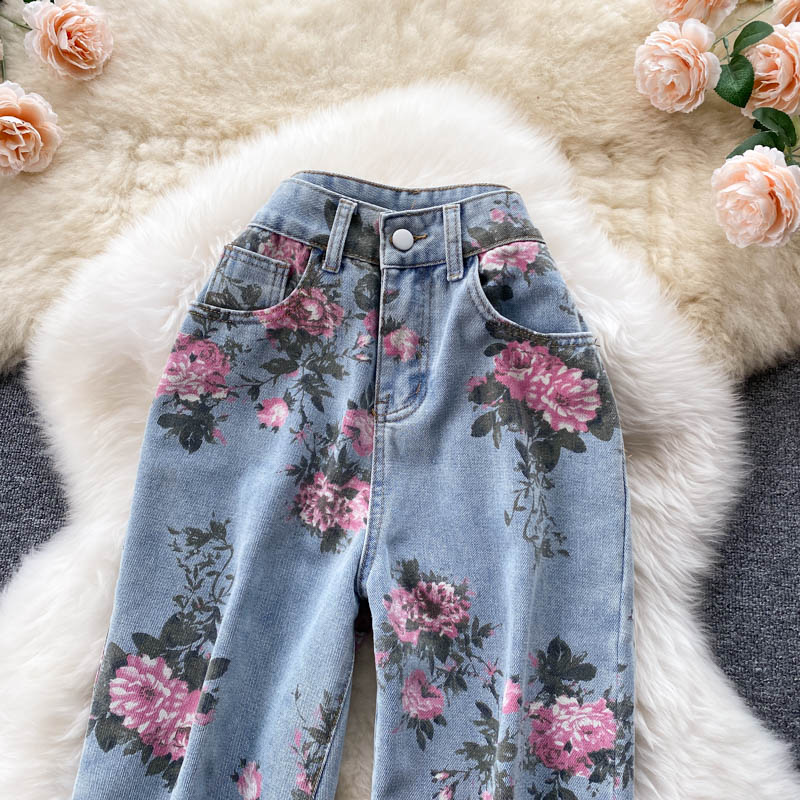 Rose Flower High-rise Wide-leg Pants