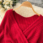 Vintage V-neck Waist-slimming Knitted Dress