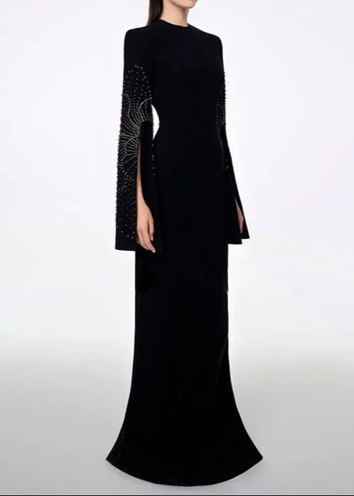 Zenitha Slit-Sleeve Bodycon Maxi Dress In Black