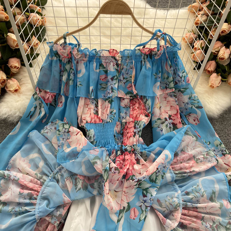 Chiffon Print Puff Sleeves Jumpsuit