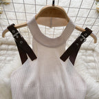 Patchwork Strap Backless Knitted Camisole