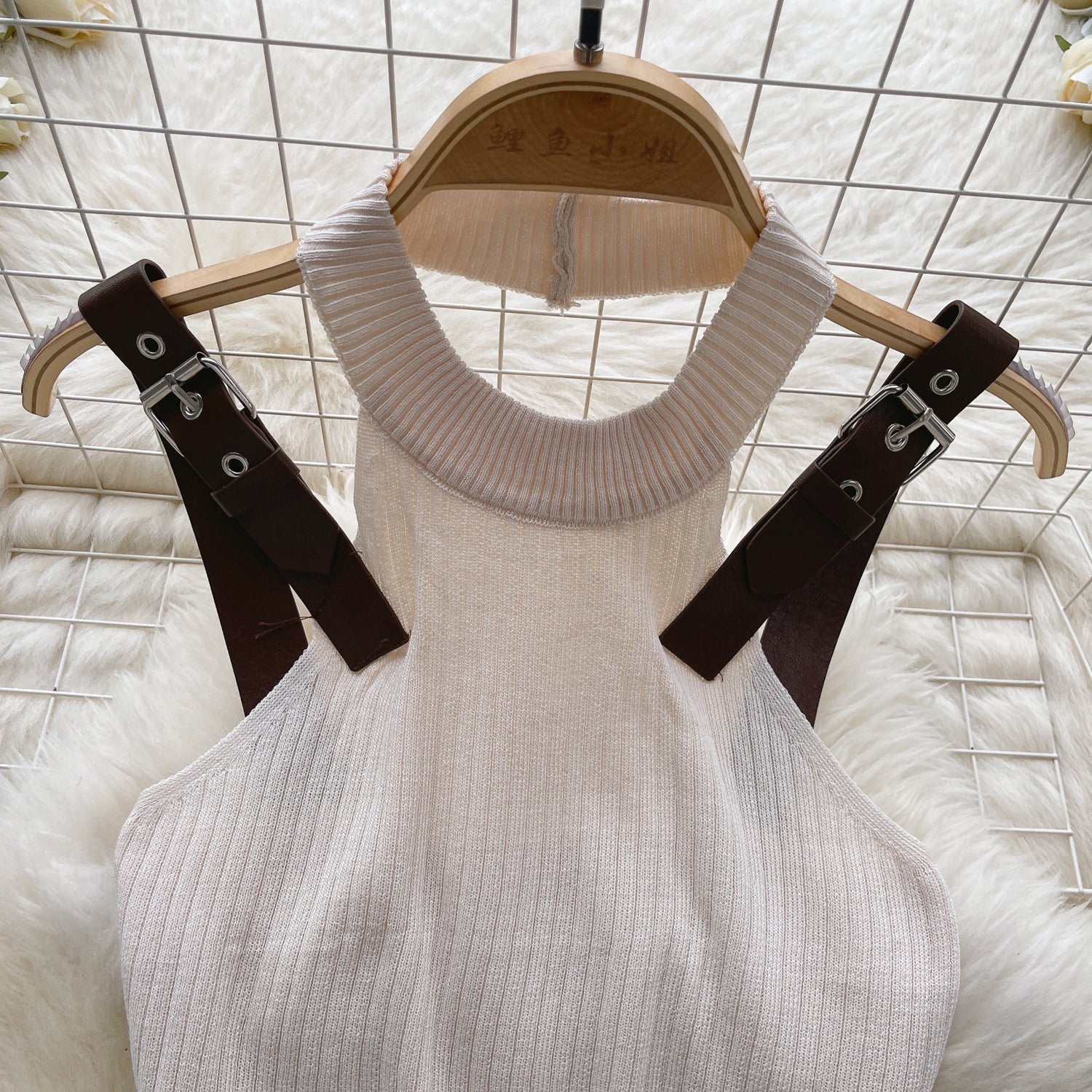 Patchwork Strap Backless Knitted Camisole