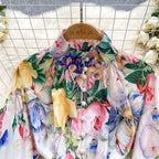 Courtly Floral Printed Shirt&Shorts 2Pcs