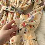 V-neck Chiffon Floral Long-sleeve Dress