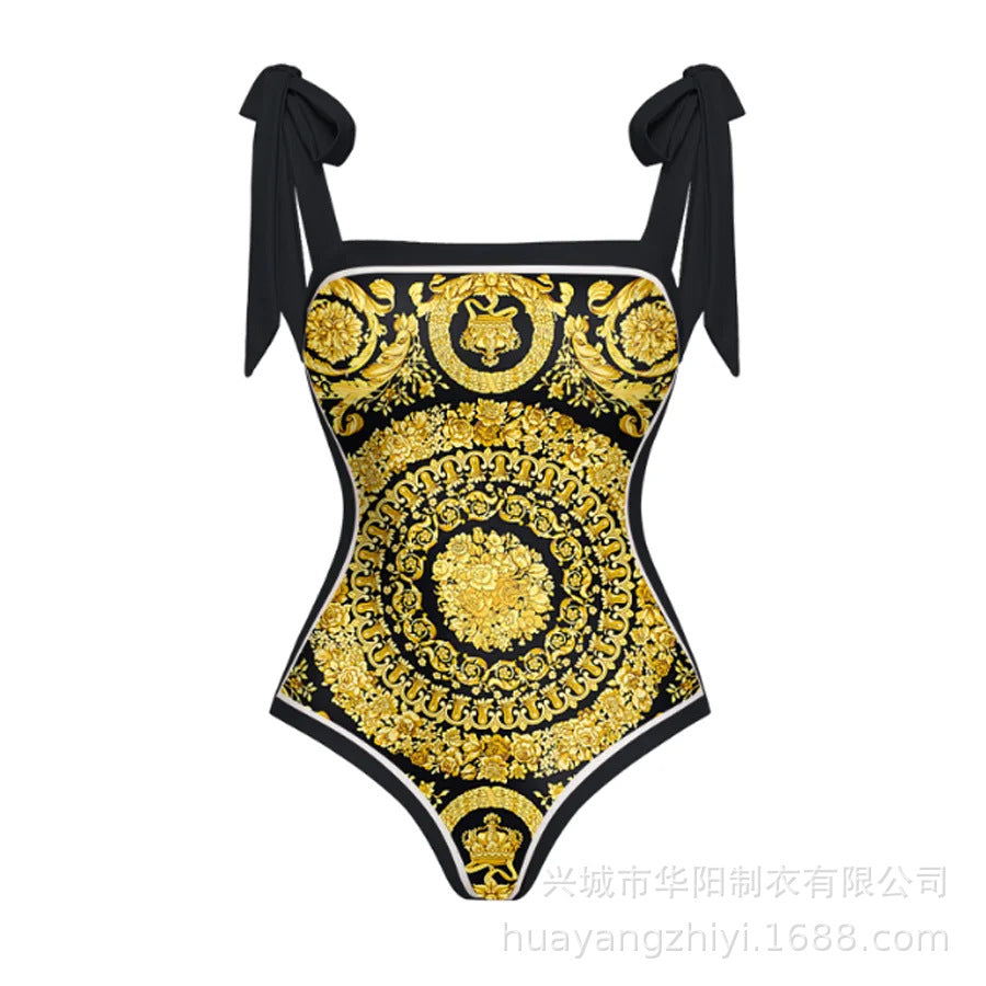 French Style Printed One-piece Swimwear&Skirt 2Pcs