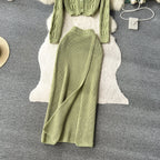 Twisted Cardigan&Split Skirt Knitted 2Pcs