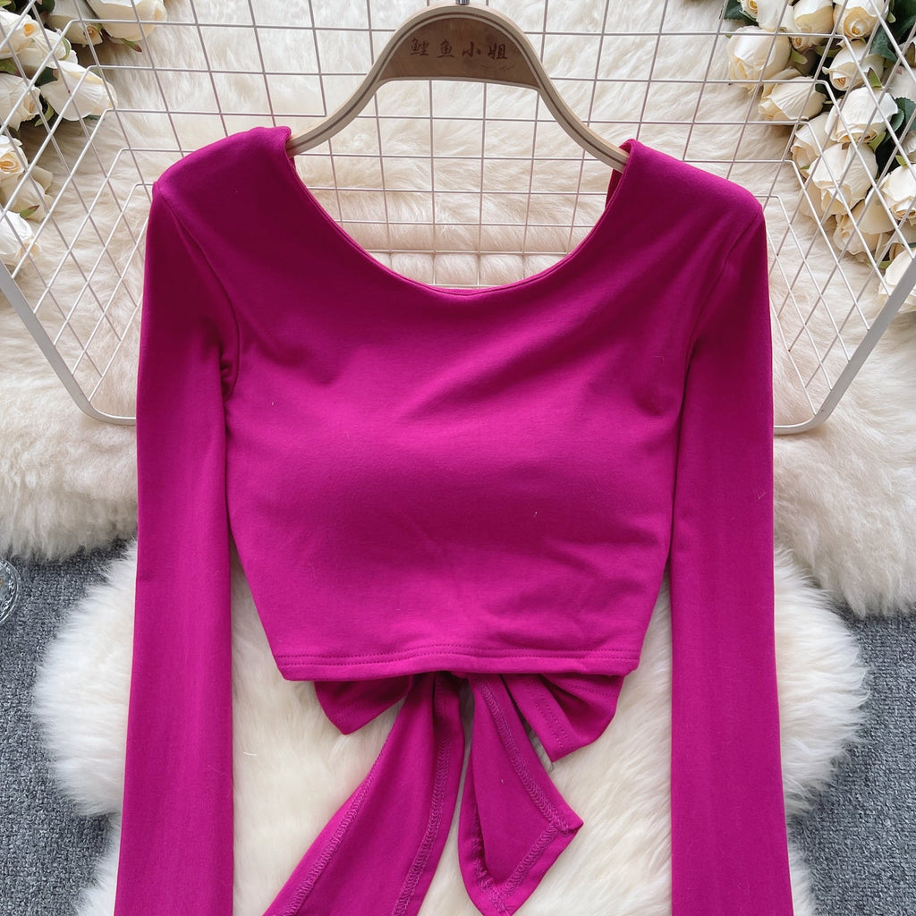 Chic U-neck Backless Lace-up Top