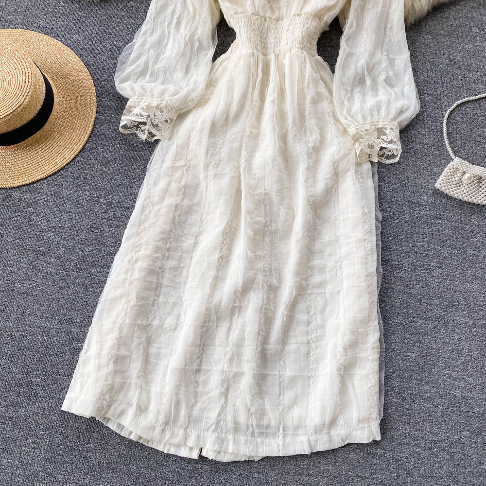 V-neck Single-breasted Long-sleeved Shirt Dress