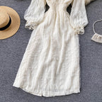 V-neck Single-breasted Long-sleeved Shirt Dress