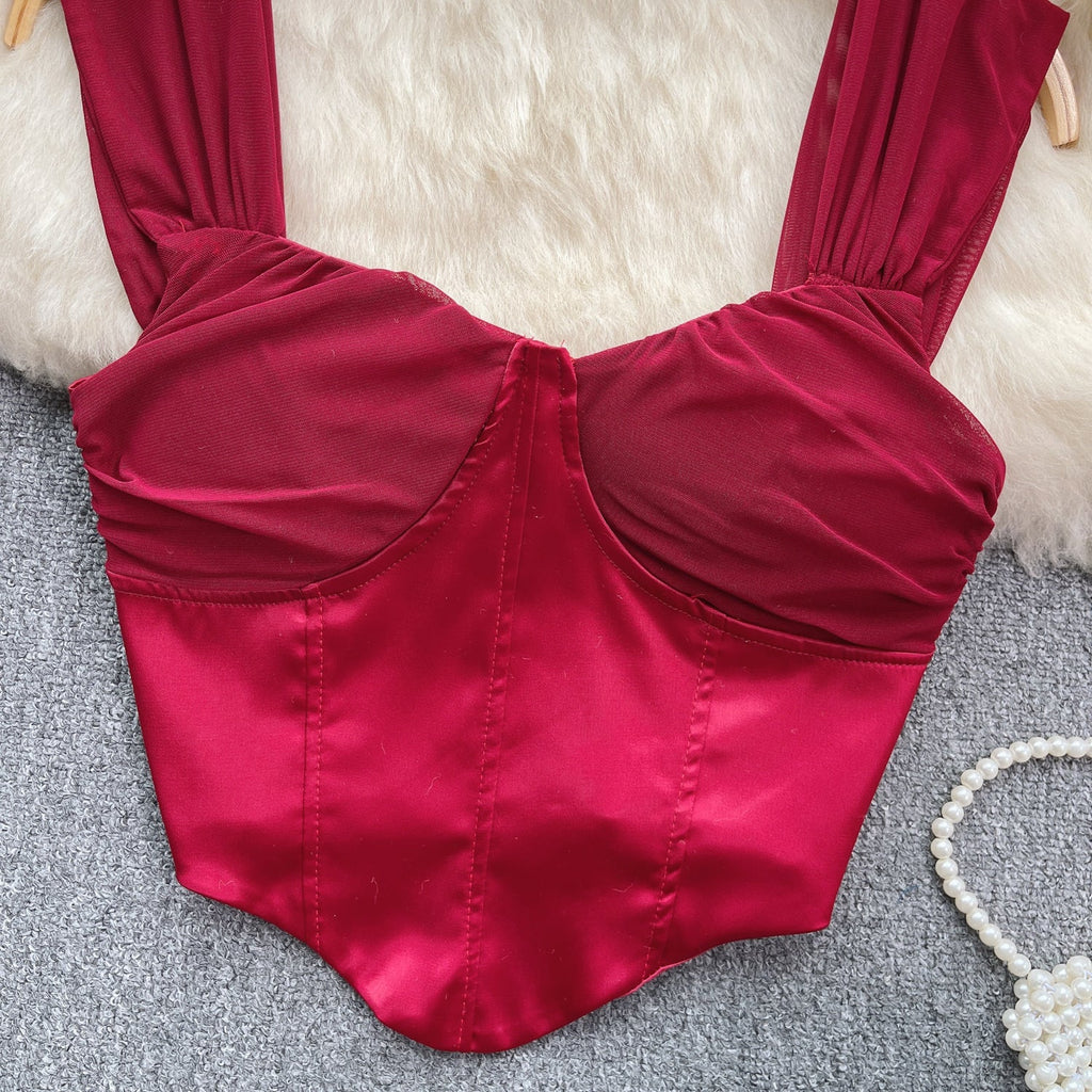 Mesh Patchwork Satin Padded Camisole