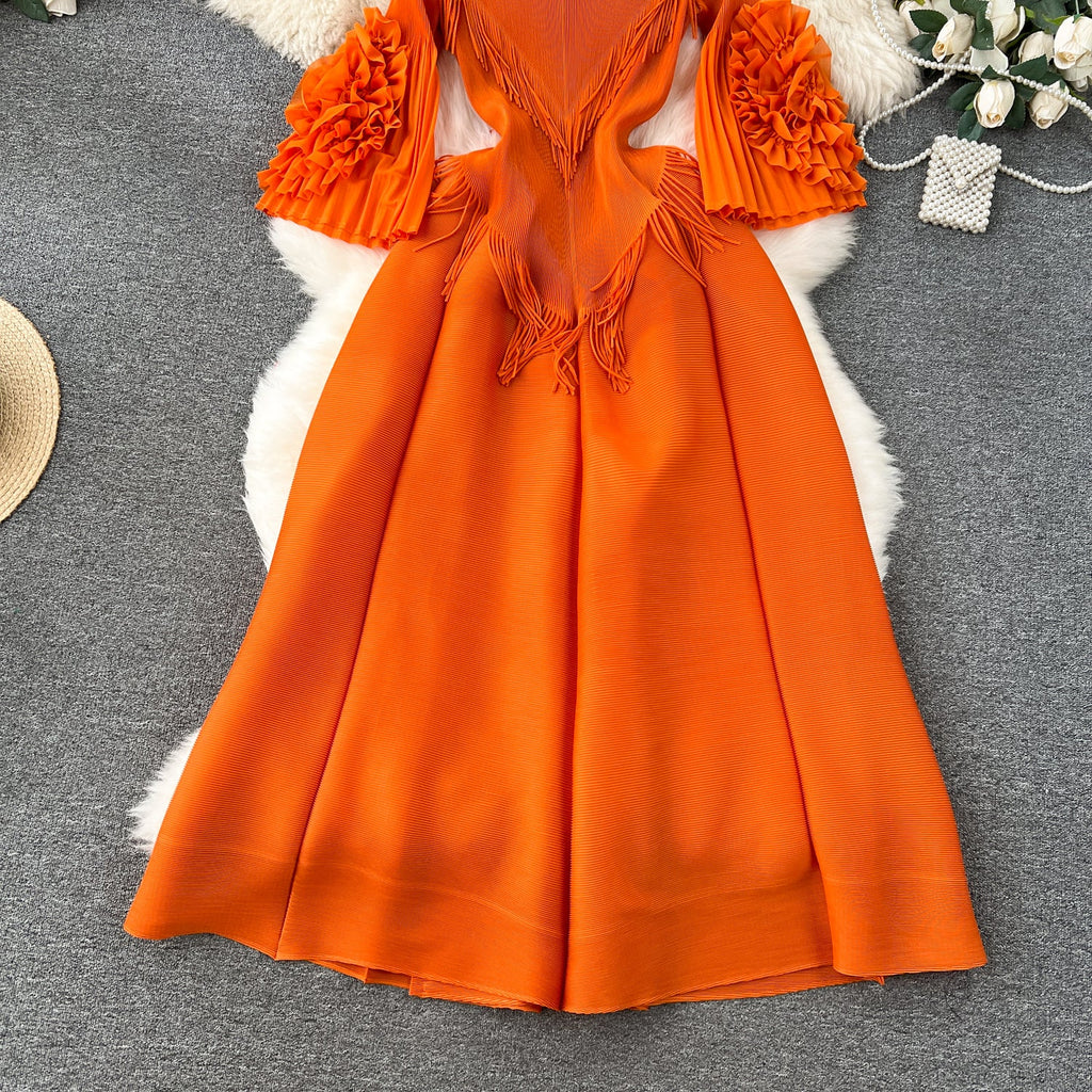 Courtly Solid Color Ruffled Dress