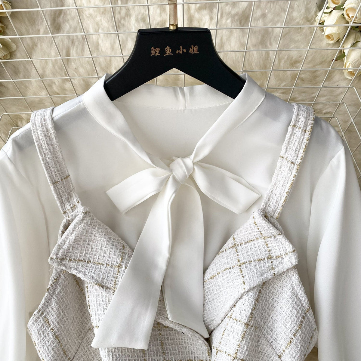 Bow-tie Plaid Dress&Skirt 2Pcs