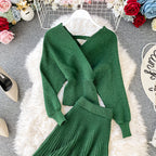Two-piece Bright Silk Knitted Sweater + Skirt