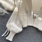 Bow Drawstring Short Knitted Cardigan