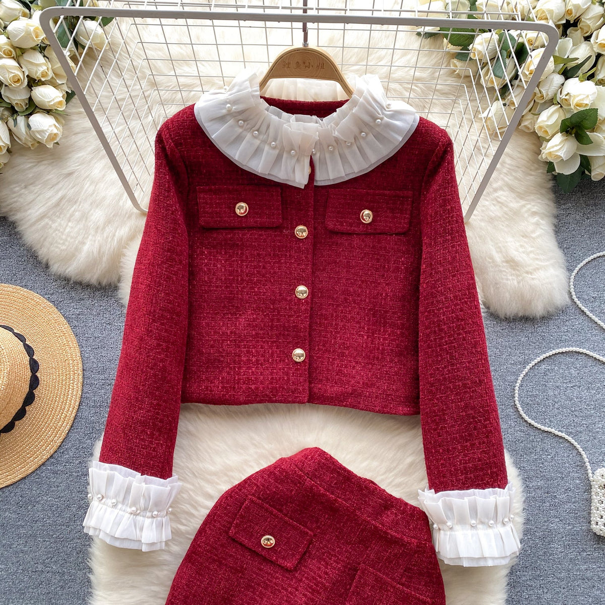 Lace Collar Camisole&Skirt 2Pcs