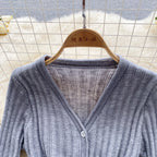V-neck Cardigan&Pleated Skirt Knitted 2Pcs