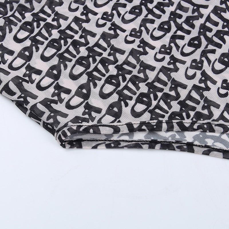 Chic Slim-fitting Printed Mesh Jumpsuit