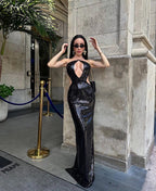 Sephra Front Cutout Backless Maxi Dress In Black