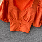 Two-piece Puff Sleeve Short Top And Skirt