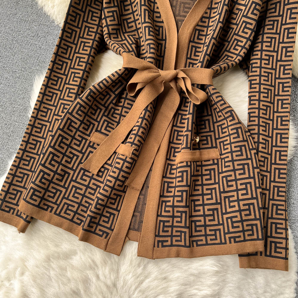 Printed Cardigan&Bottom Vest&Wide-leg Trousers
