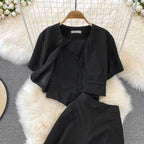 Camisole Short V-Neck Shirt Jacket Long Pants Three Piece