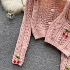 Cherry Knitted Cardigan&Camisole 2Pcs Set