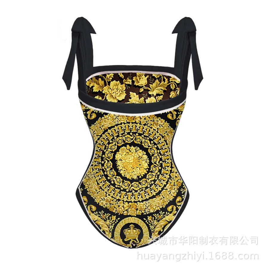 French Style Printed One-piece Swimwear&Skirt 2Pcs