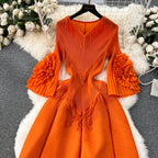 Courtly Solid Color Ruffled Dress