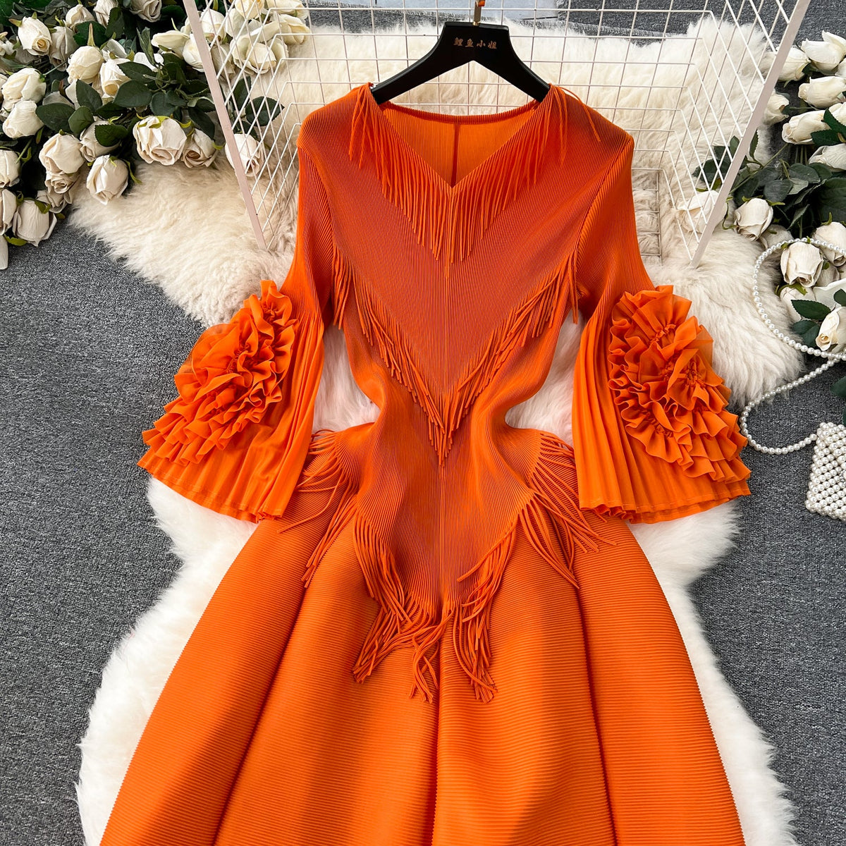 Courtly Solid Color Ruffled Dress
