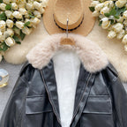 Vintage Furry Collar Short PU Jacket