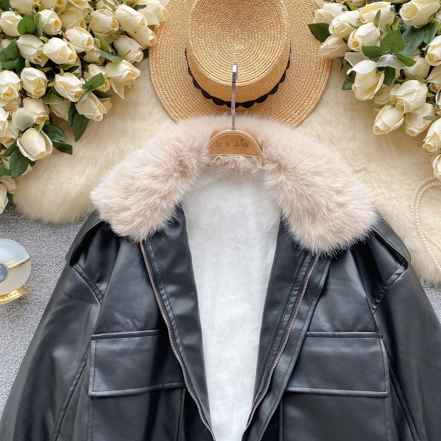 Vintage Furry Collar Short PU Jacket