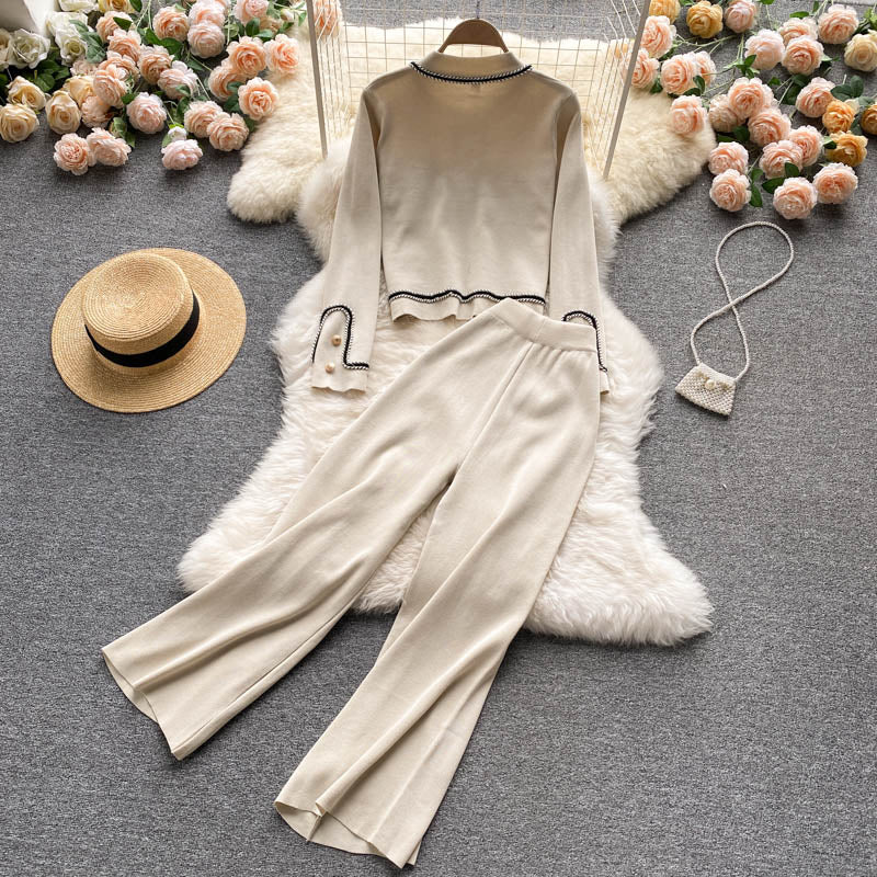 Cardigan&High-waisted Trousers Knitted 2Pcs
