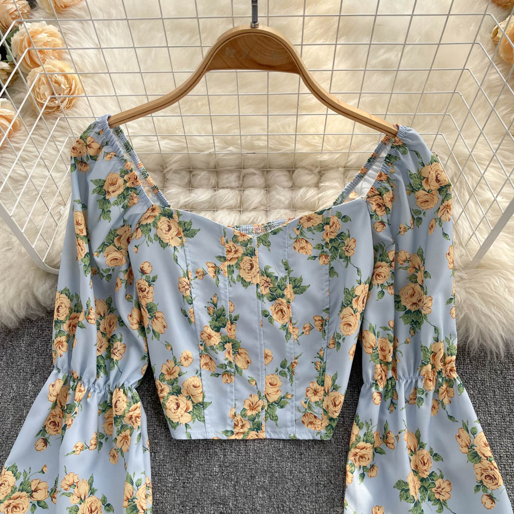 Sweet Floral Square Collar Top