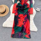 Swoosh Floral Printed Hip-wrapping Dress