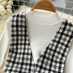 Bottom Sweater&Houndstooth Strappy Dress 2Pcs