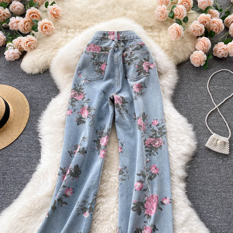 Rose Flower High-rise Wide-leg Pants