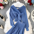 Two-piece Bright Silk Knitted Sweater + Skirt