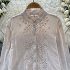 Flared Sleeve Solid Color Embroidered Shirt