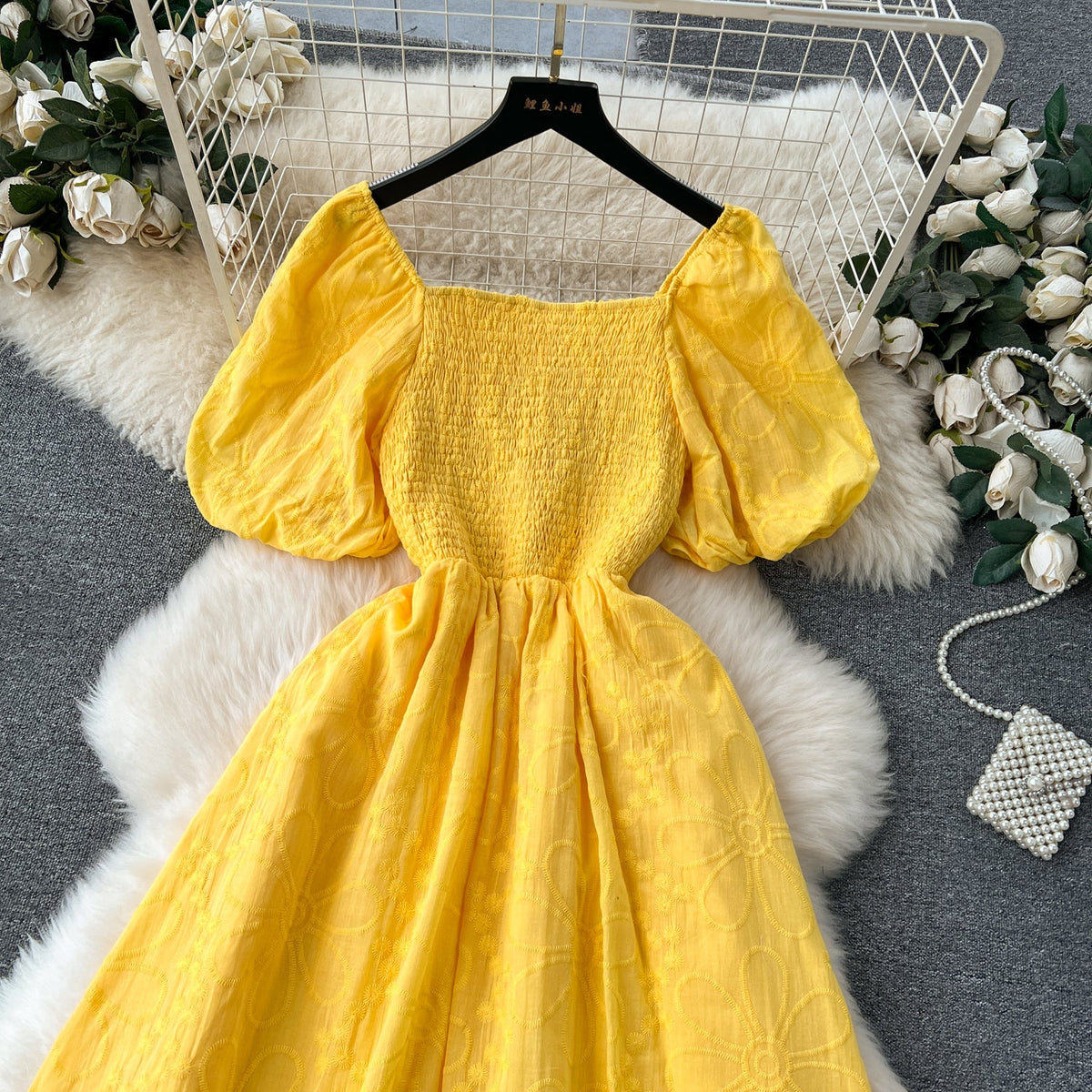 Bohemia Flared Sleeve Stretchy Embroidered Dress