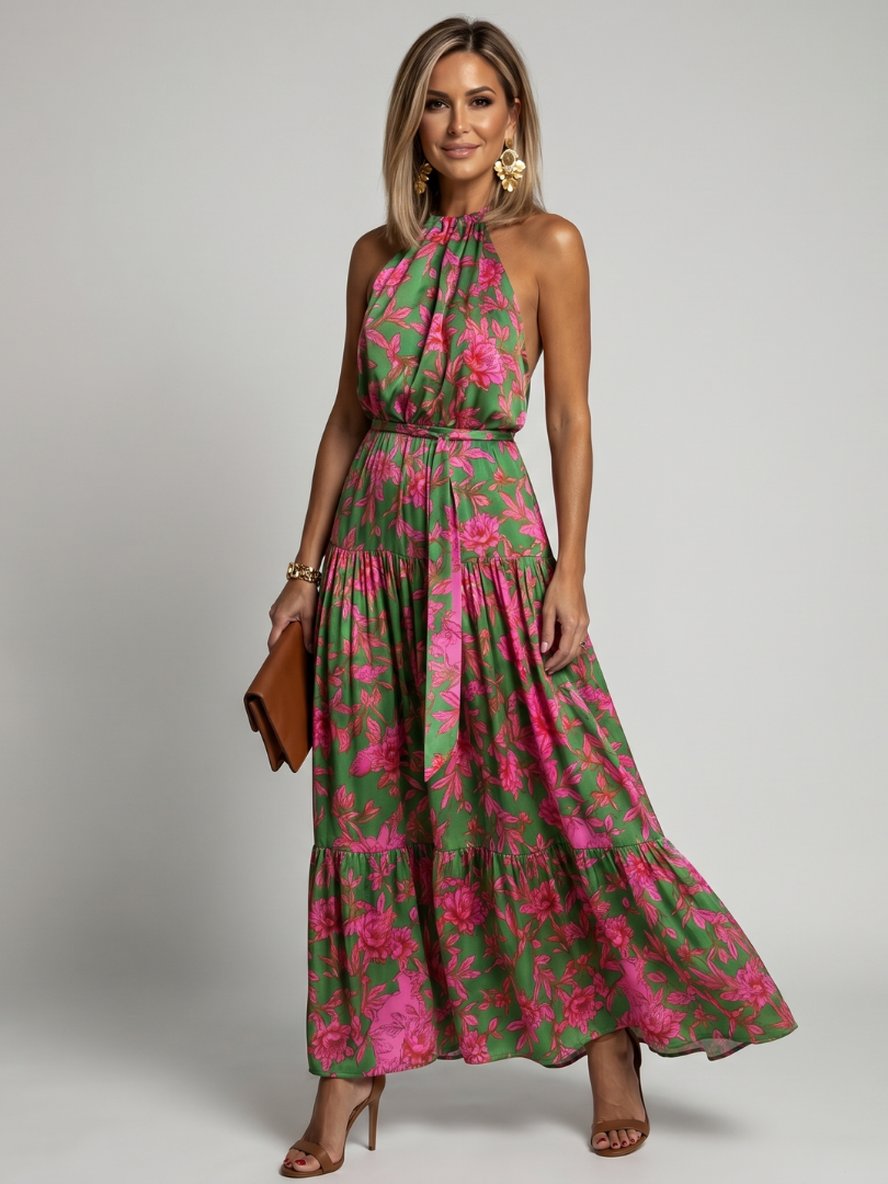 Imani | Halter Midi Dress with Tiered Skirt