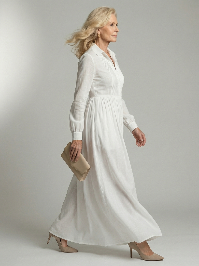 Long Sleeve Button-Front Maxi Dress