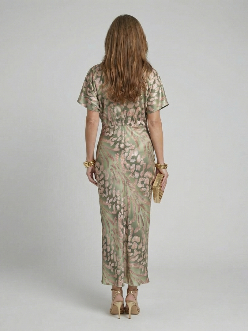 Abstract Print V-Neck Twist-Waist Midi Dress