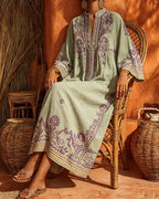 Ethnic Print V-Neck Dress Loose Fit