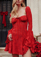 Laguna Square Neck Floral Mini Dress In Red