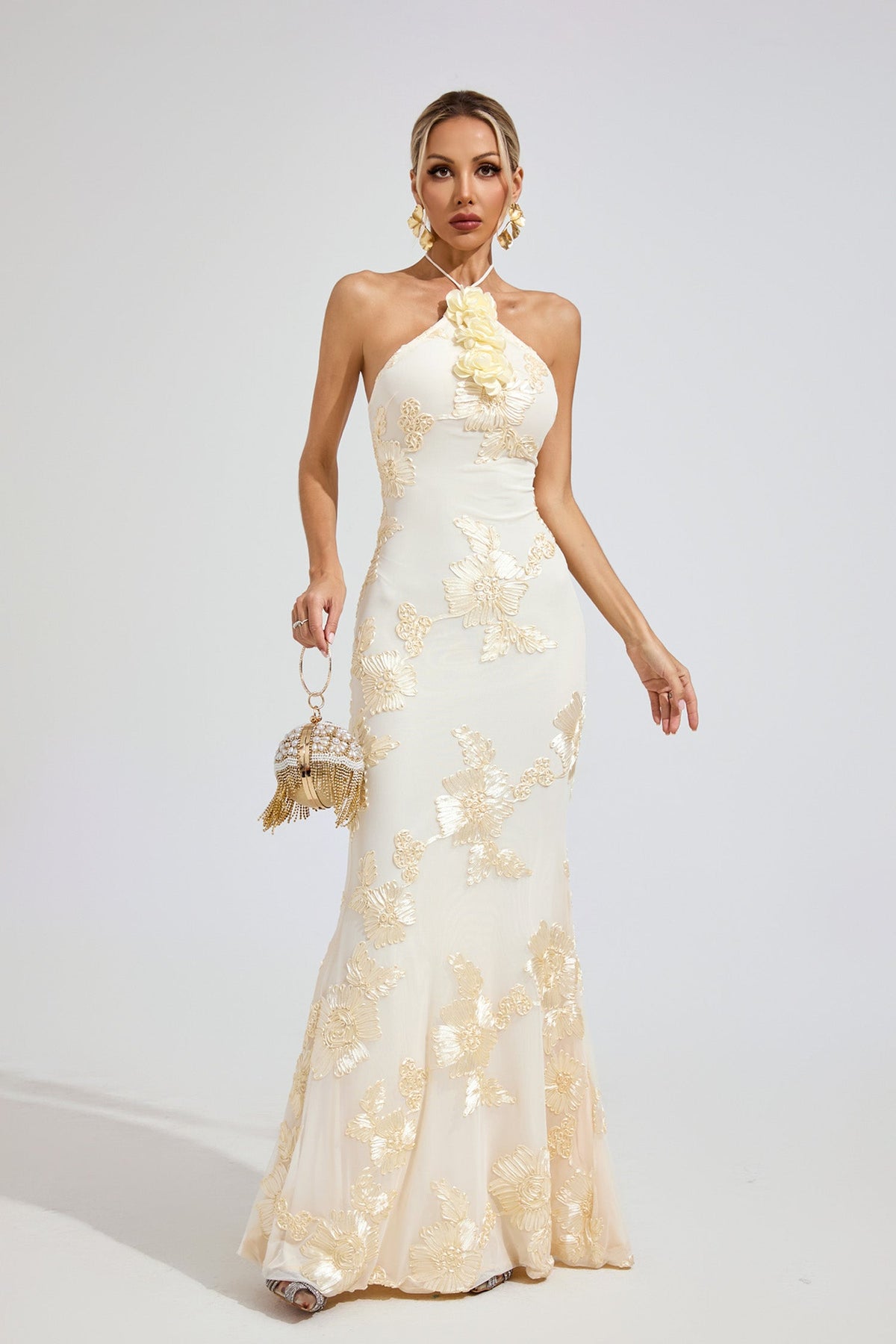 Ritera Raw White Strapless Maxi Dress