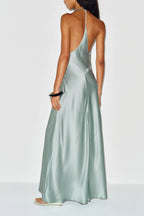 Sexy Halter Backless V-Neck Long Sling Dress
